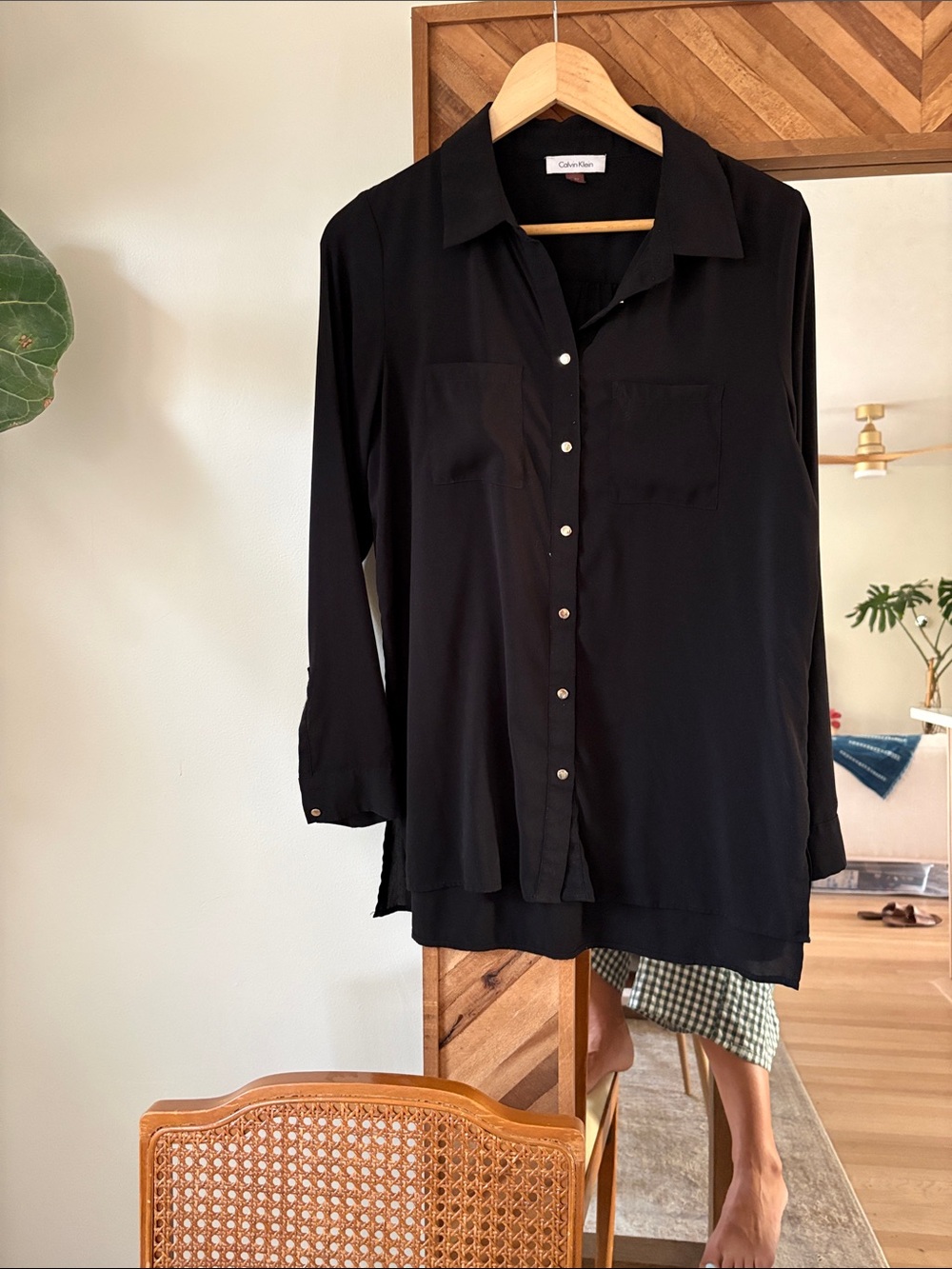 Calvin Klein Black Long-Sleeve Button-Down Shirt